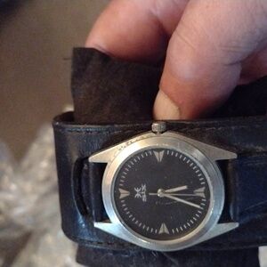 2/$20 😉Six Silver/Black Leather Men's Watch